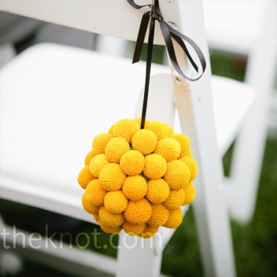 Lemon Yellow Wedding Ideas Yellow Craspedia pomanders via The Knot1 e1441780357929 Absolute Perfection