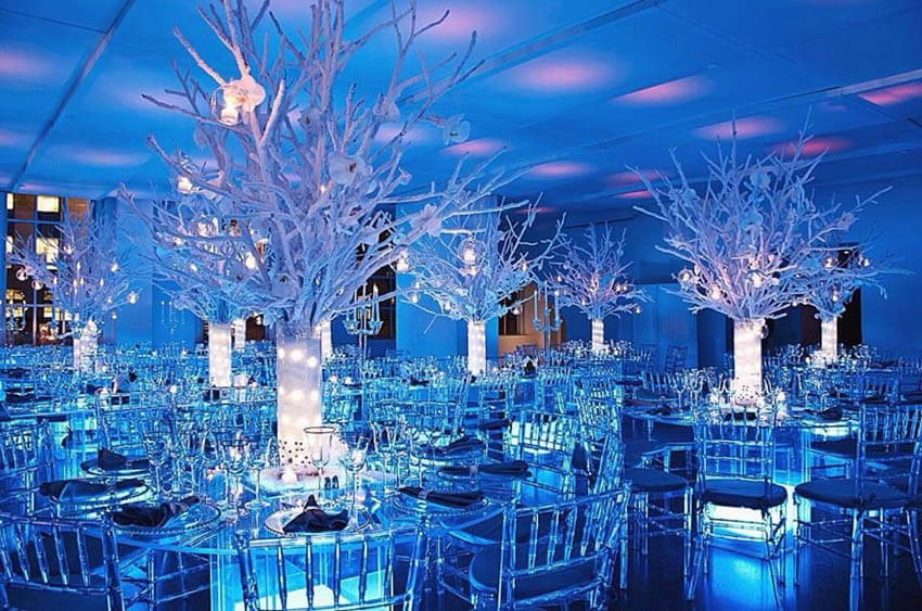 Ice blue winter wedding tables