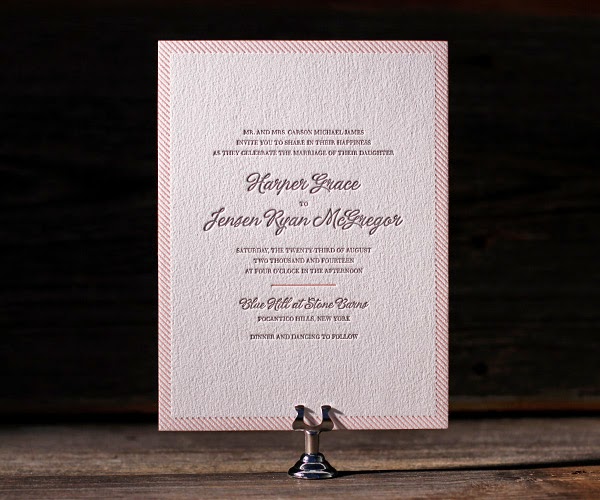 pink wedding stationery simple stripes letterpress BellaFigura Absolute Perfection
