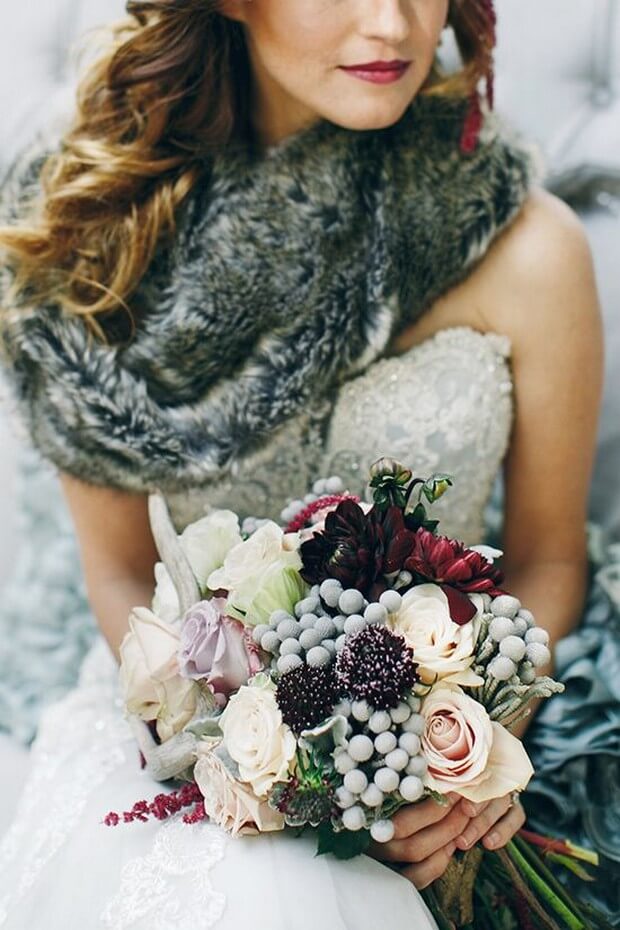 Festive winter wedding bridal bouquet