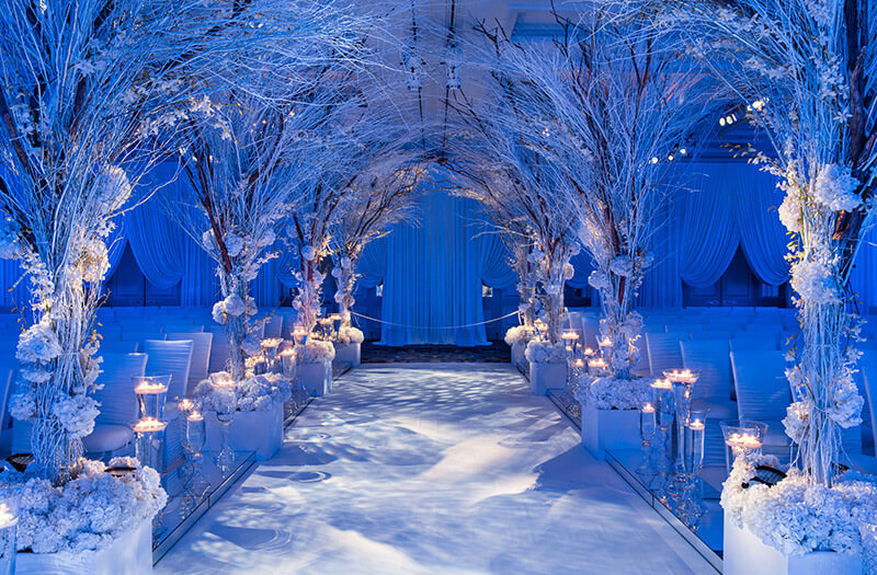 Frosty winter wedding aisle