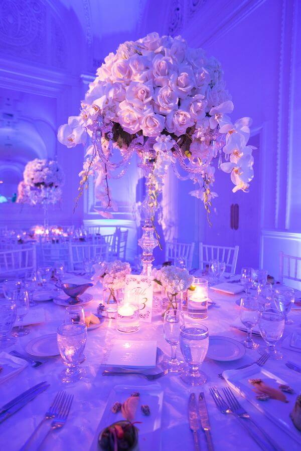 Ice blue winter wedding centrepiece