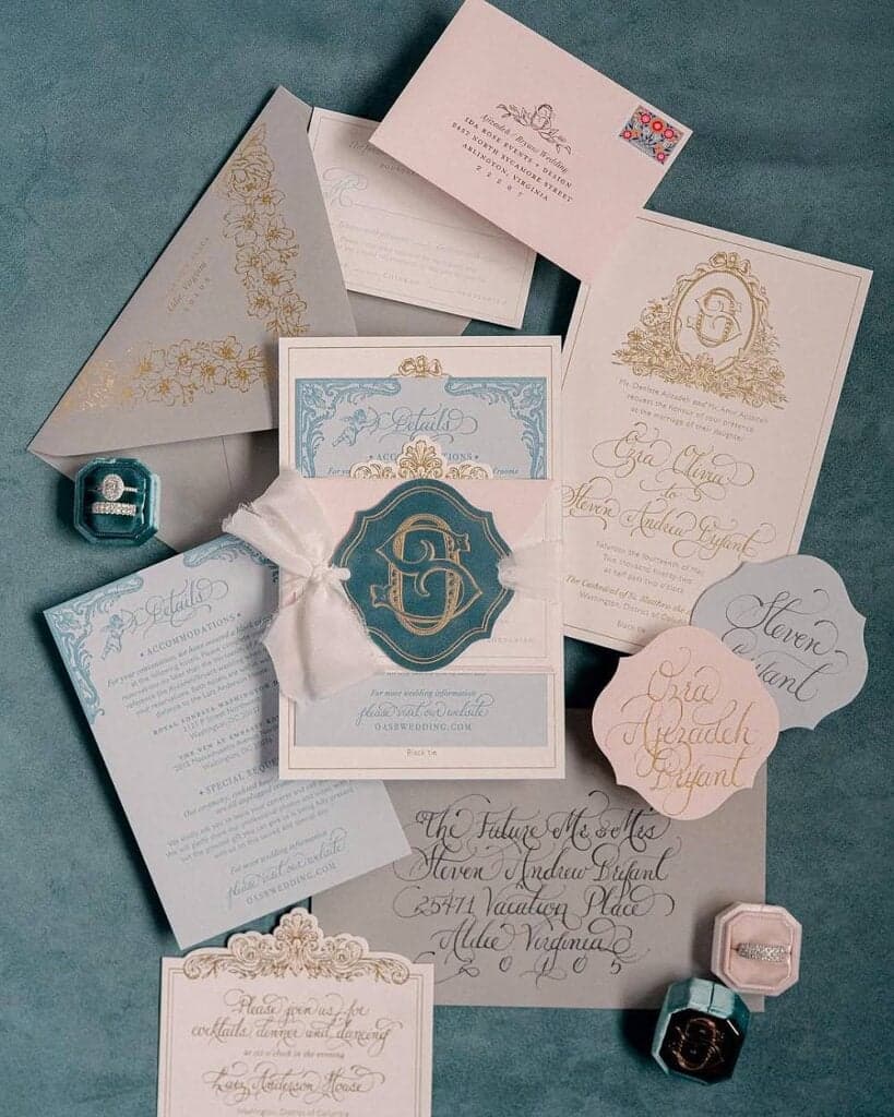 Bridgerton inspired luxury wedding stationery